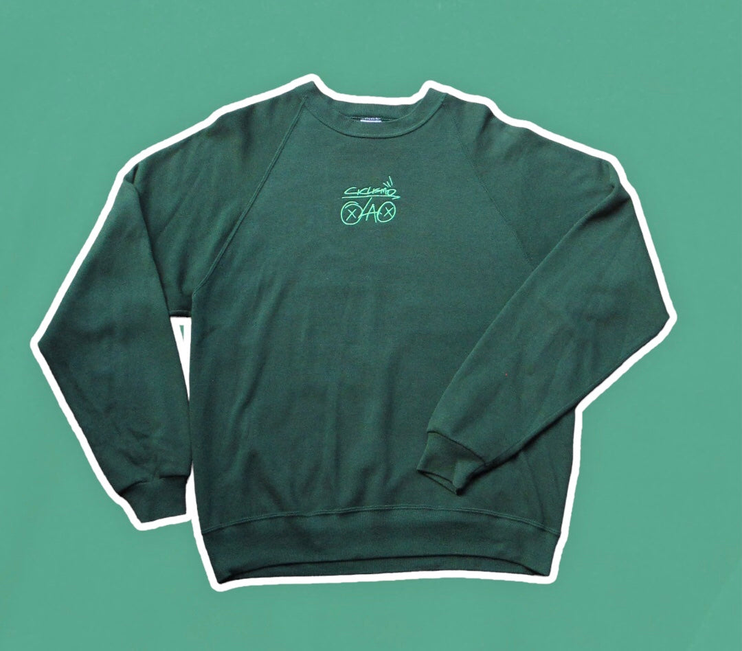 CLA Embroidered “Graff” Design Crew Neck Green on Green