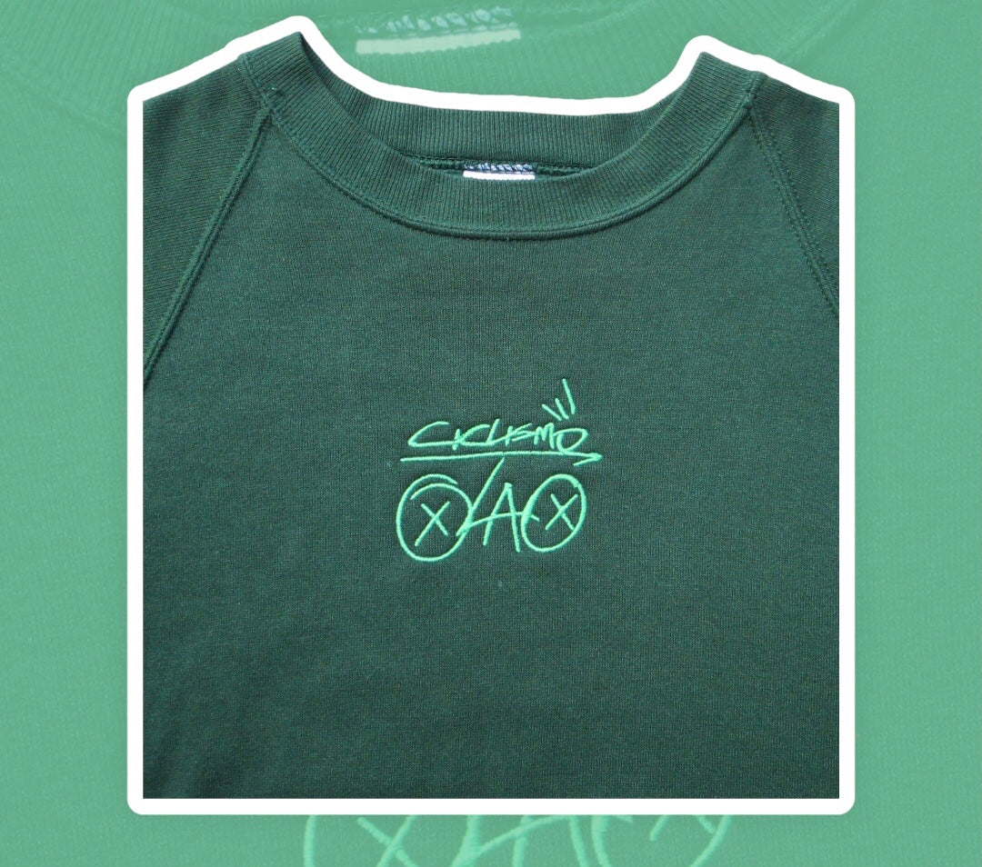 CLA Embroidered “Graff” Design Crew Neck Green on Green